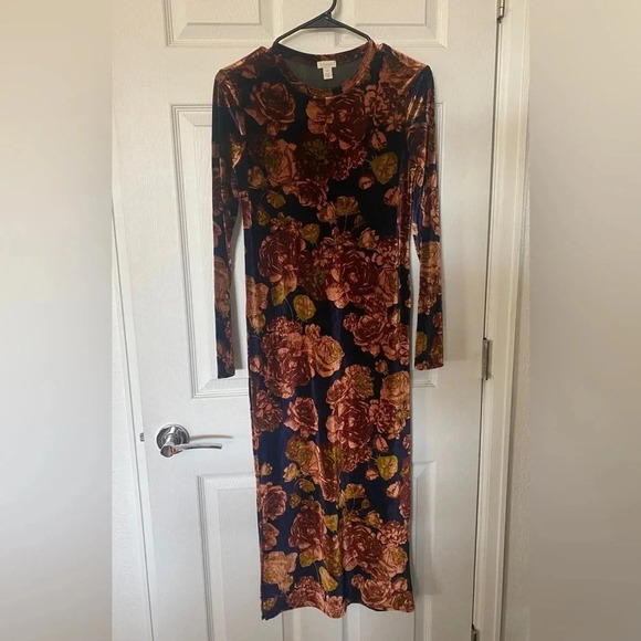 NORDSTROM | HINGE Print Velour Midi Dress : size Small - Picture 1 of 4